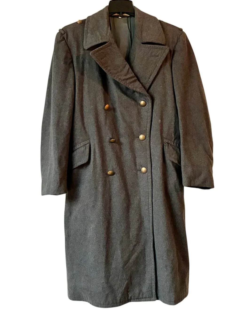 Vintage Military Wool Overcoat Gray Double Breasted Overhoff & Cie Buttons sz M